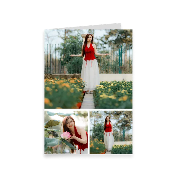 Three-Photo Portrait Greeting Card M – Large Top Photo — 1